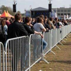 Фан-барьер УМО-1 в действии — серебристые секции ограждают зону зрителей на открытом фестивале