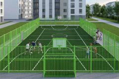 Ограждение спортивной площадки ОСП-1 «Полувыпуклое» с игроками в баскетбол