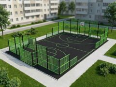 Ограждение спортплощадки ОСП-5 «Лайт-Спорт» с зелёным каркасом