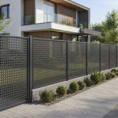 Перфорированный забор «Геометрия» установлен вдоль дорожки частного дома