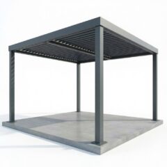 Металлические перголы: 3D-модель каркасной перголы с ламельным потолком и квадратным основанием.
