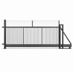 Сварные откатные промворота в каталожном исполнении: секция с вертикальными прутьями и направляющей системой для плавного хода