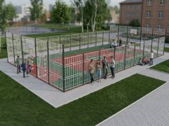 Ограждение спортплощадки ОСП-3 «Универсал» с посетителями
